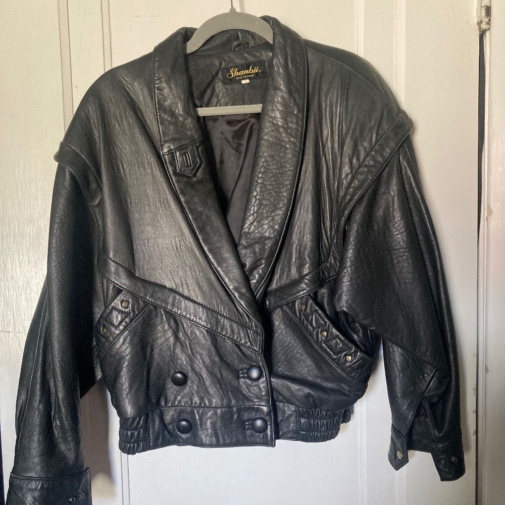 80’s Vintage Shanbii Black Leather Jacket Women’s Size Medium